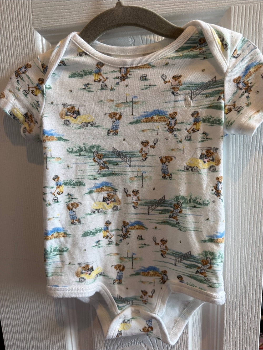 Ralph Lauren White Baby One-Piece with Tennis Puppy Print
